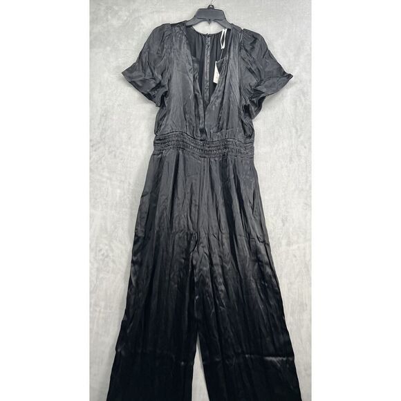 Anthropologie The Somerset Jumpsuit Size Medium Tall Inseam Satin Black - Picture 4 of 12
